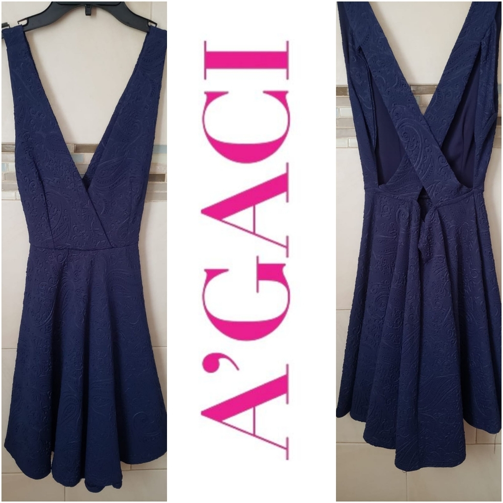🌠A'gaci🌠texturized royal blue elegant mini dress - Picture 2 of 5